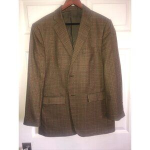John Nordstrom Loro Piana 44R Wool Sport Coat Blazer Brown Plaid Jacket Classic